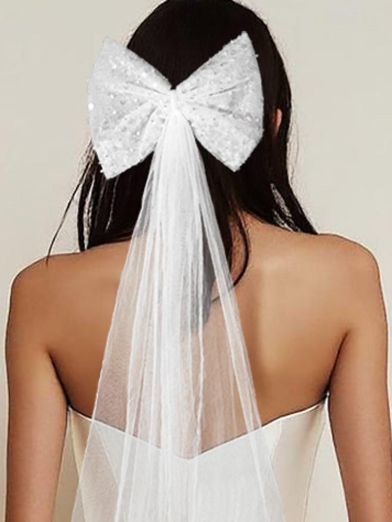 JONKY Light up Bow Wedding Veil Bridal White Sequin Bachelorette Party Hair Clip for Women(Style5) - Image 1